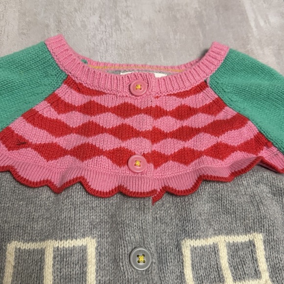 Mini Boden Girls Sz 6-7 Cardigan Sweater Fun House Cottage Grey Pink Green READ - Picture 9 of 10
